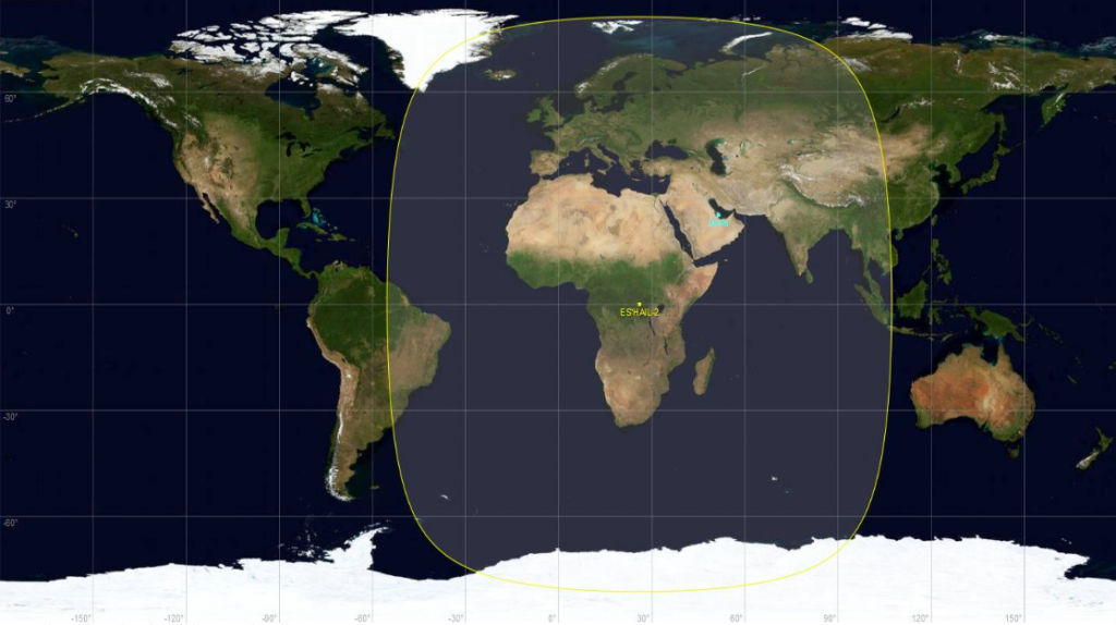 Zasięg satelity Es'hail2 