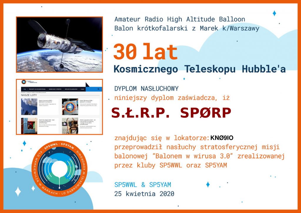 Dyplom nasłuchowy dla SPØRP - 25.04.2020